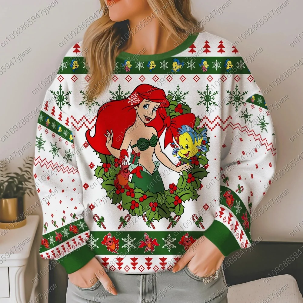 عيد ميلاد سعيد ارييل ليتل ميرميد الأميرة ربيع الخريف المرأة البلوز القمم 2025 موضة زوجين هوديي البلوز