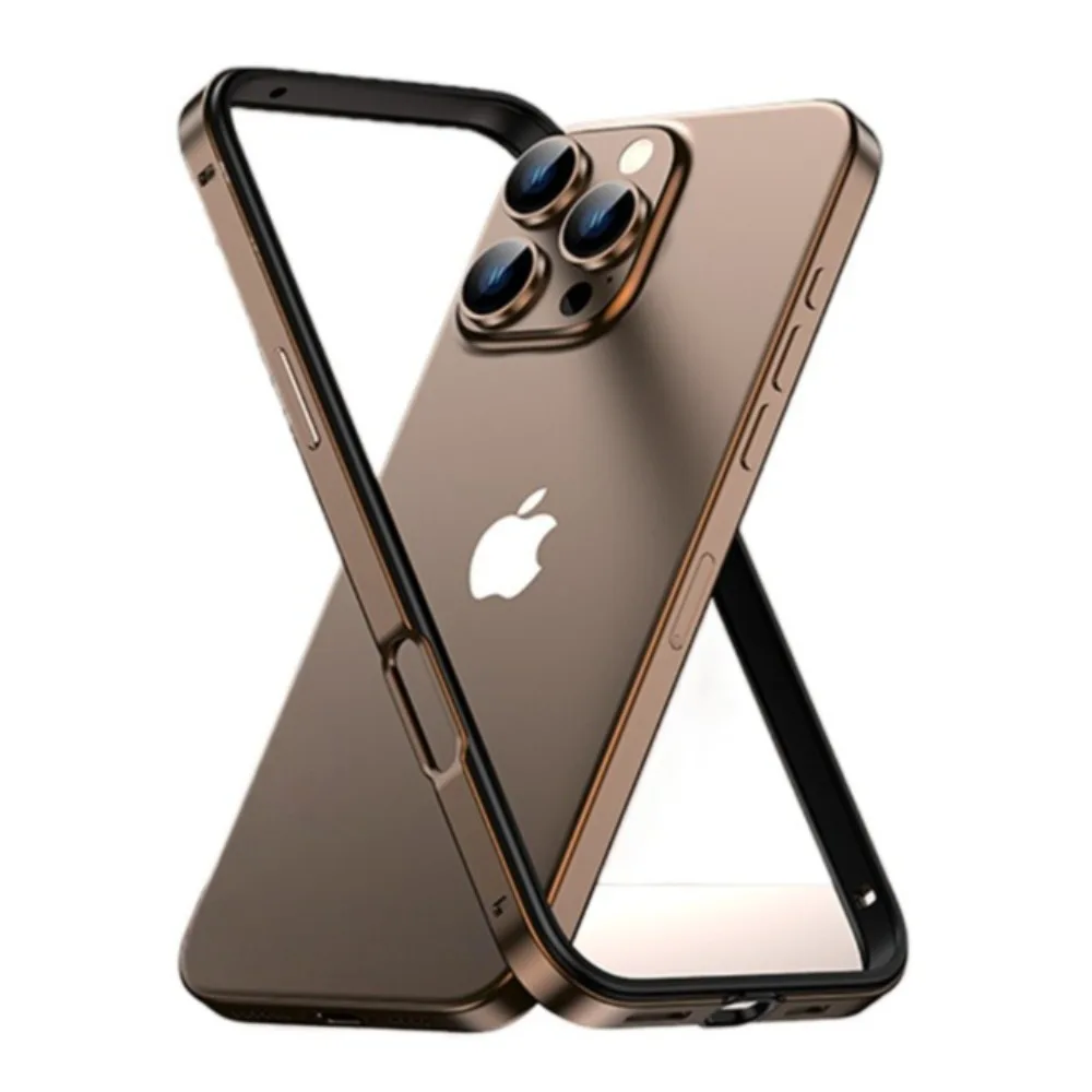 Business Titanium Metal Frame Bumper Shockproof Case For iPhone 17 Air 16 15 Pro Max Plus Solid Colour Bare Phone Grip Cover