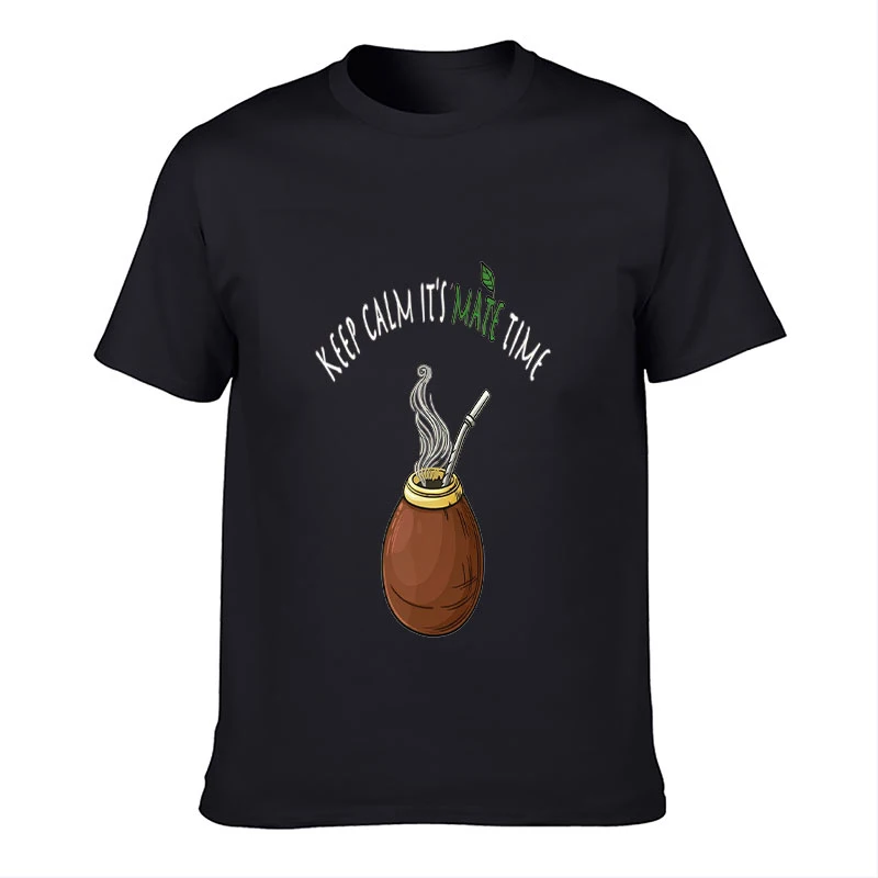 Men Women Unisex T-Shirt Keep Calm It's Mate Time Yerba Mate Gourd Bombilla Graphic Tee Cute Casual Short Sleeve Tea Lover Daily