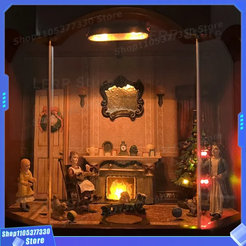 Wooden Christmas Music Box With Luminous Turntable Warm Transparent Glass Ornament Collectible Gift For Holiday Decoration