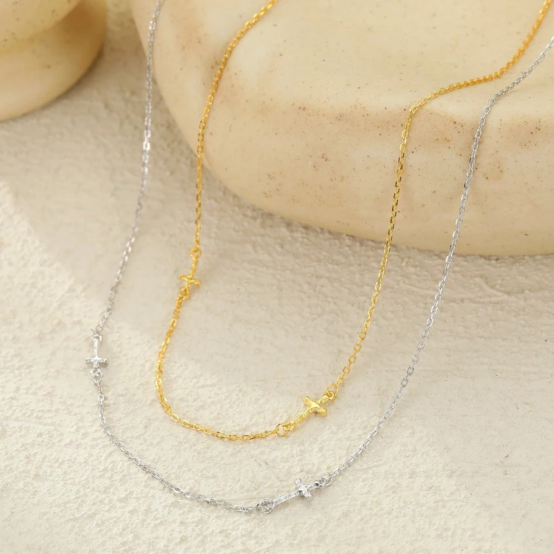 Trustdavis Real 925 Silver Fashion Cross-shaped Collarbone Layered Necklace for Women Daily Wear Jewelry Gift DS4689
