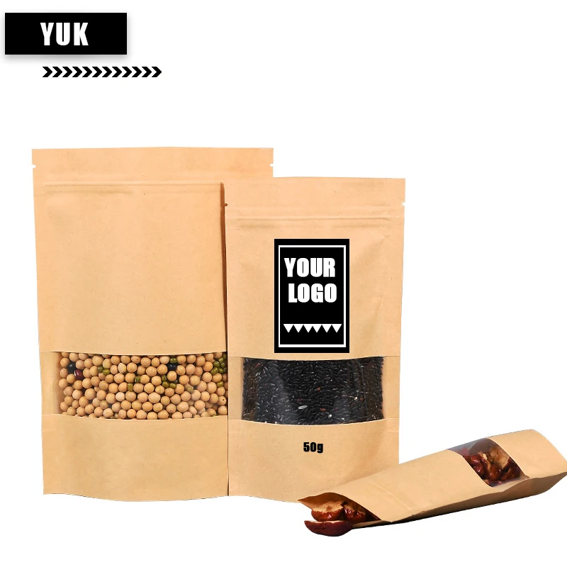 

Kraft Paper Bag with Clear Window Zip Lock Package Biodegradable Reusable Tea Coffee, Candy Capsule, Gloves, Gift Pack Bags