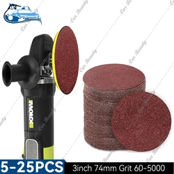 74mm 3inch Hook and Loop Sanding Paper For Polishing Wood Furniture Car Headlight Restoration Plastic Stone Jade Glass Metal