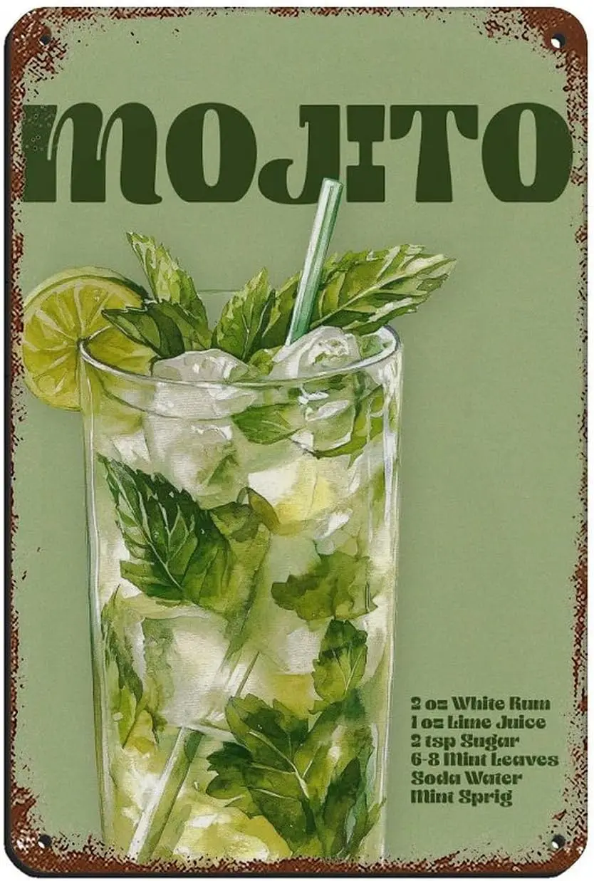 LaiSShh Mojito Bar Decor Cocktail Poster Tin Sign Vintage Metal Pub Club Cafe Bar Home Wall Art Decoration Poster Retro Style(20