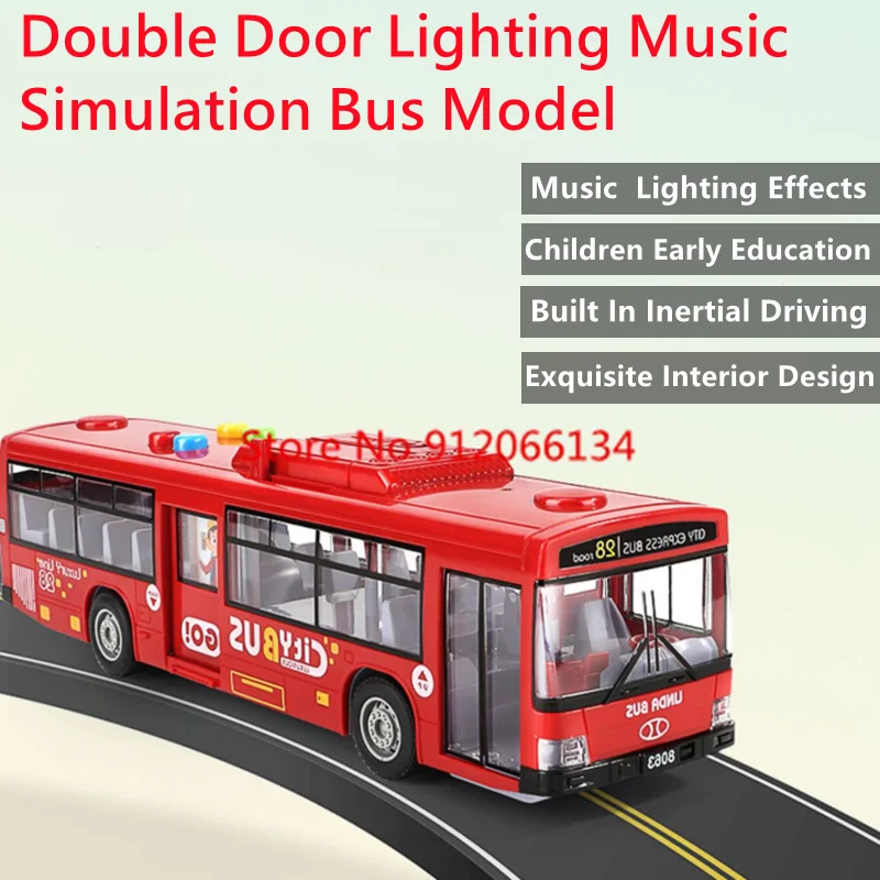 28CM Large Double Door Simulation City Bus Model Enriching Early Education Cool Lighting  Inertial Drive Imitate Bus Car Boy Toy