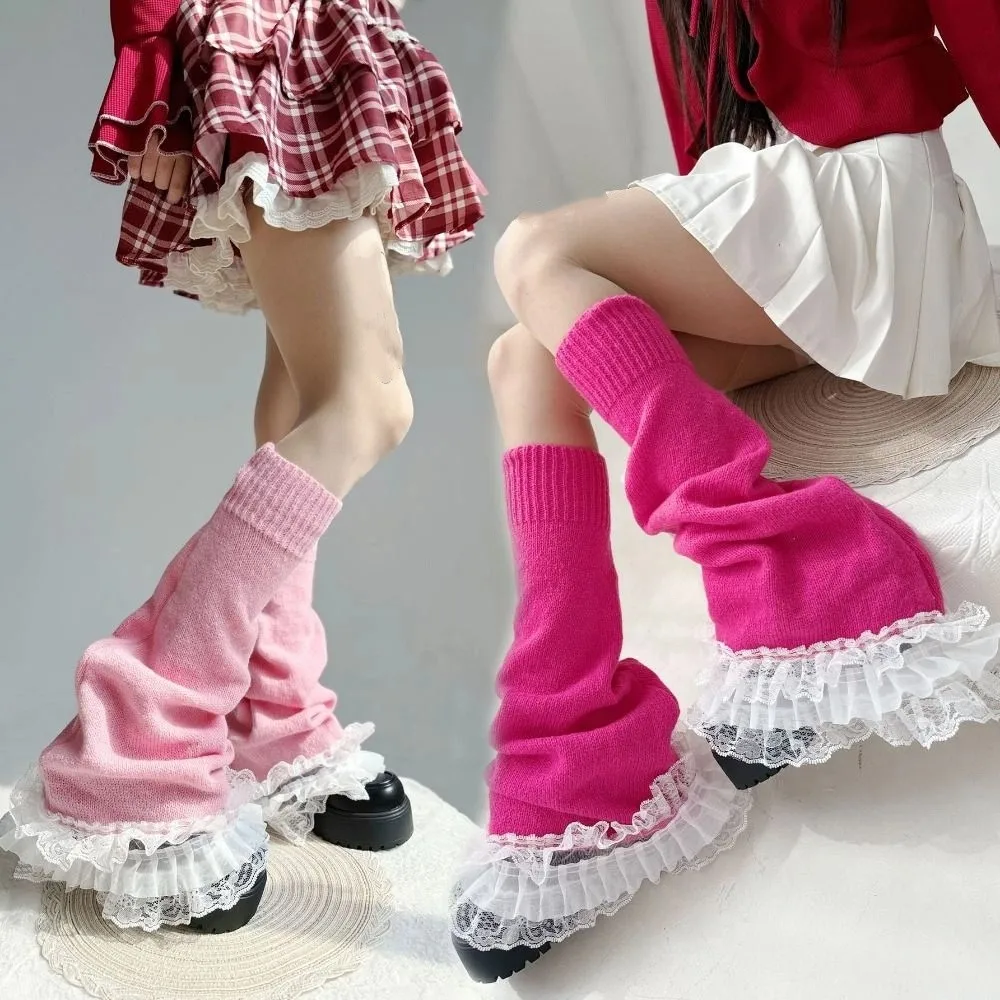 

Soft Ballet Style Lace Leg Warmers JK Sweet Lolita Boots Cover Pile Socks Y2k Elephant Leg Socks Student
