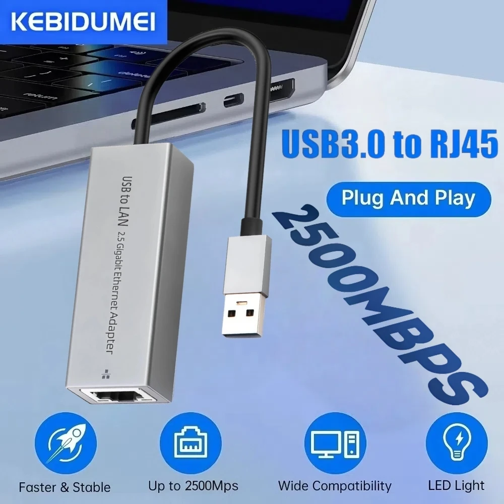 2500Mbps USB Ethernet Adapter 2.5G Wired Network Card Type C USB to RJ45 Lan Adapter for Phone Windows MacBook Laptop Desktop