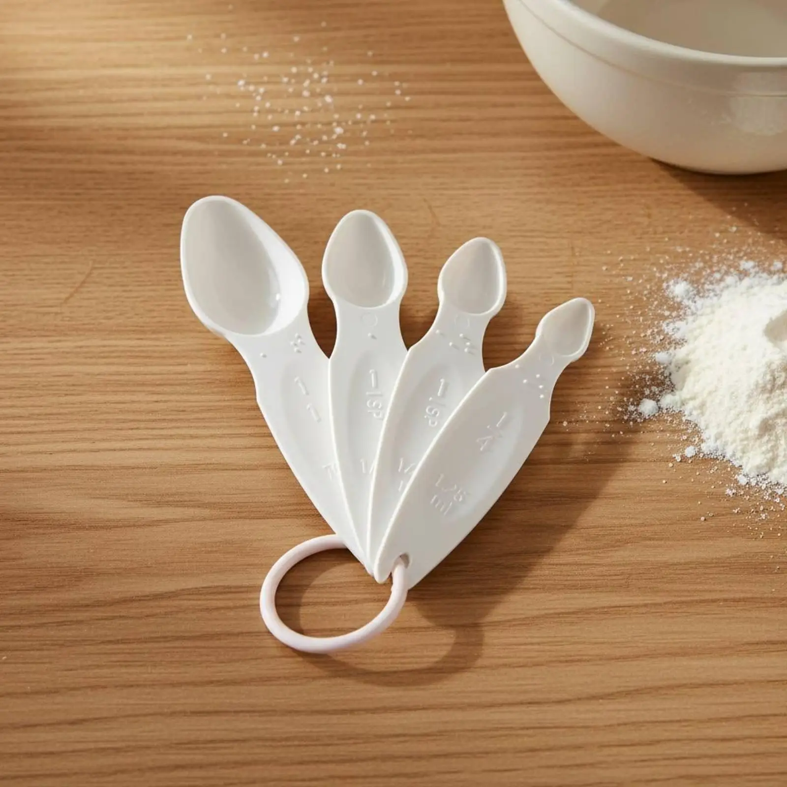 Raised Dot Braille Measuring Spoon for Food Seasoning with Loop Connected Design Lightweight Plastic Kitchen Utensil for Baking