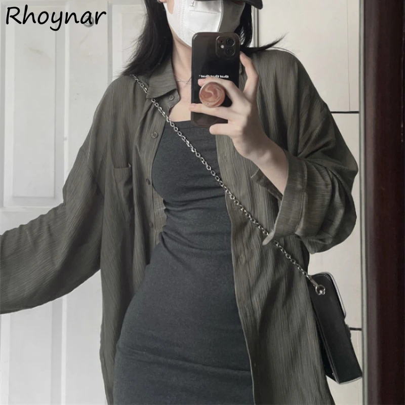 

Свободные женские рубашки с длинным рукавом, однотонные, модные, мягкие, тонкие, в стиле ретро, в корейском стиле, с защитой от солнца, летние, тонкие, повседневные, модные, универсальные