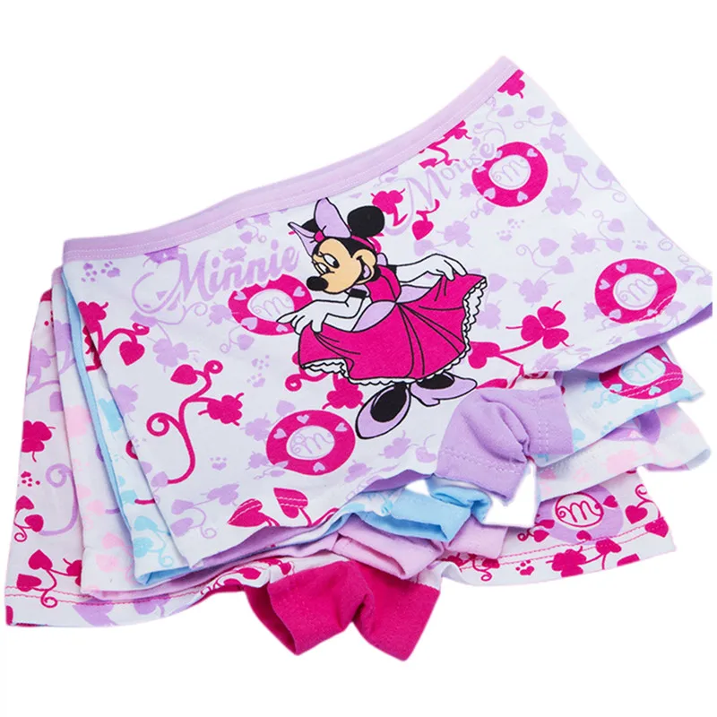 4pcs/Lot Girl Underwear Cute Printing Briefs Baby Kids Minnie Underpants 95% Cotton Cute Floral Children Underpants Size 3-10T