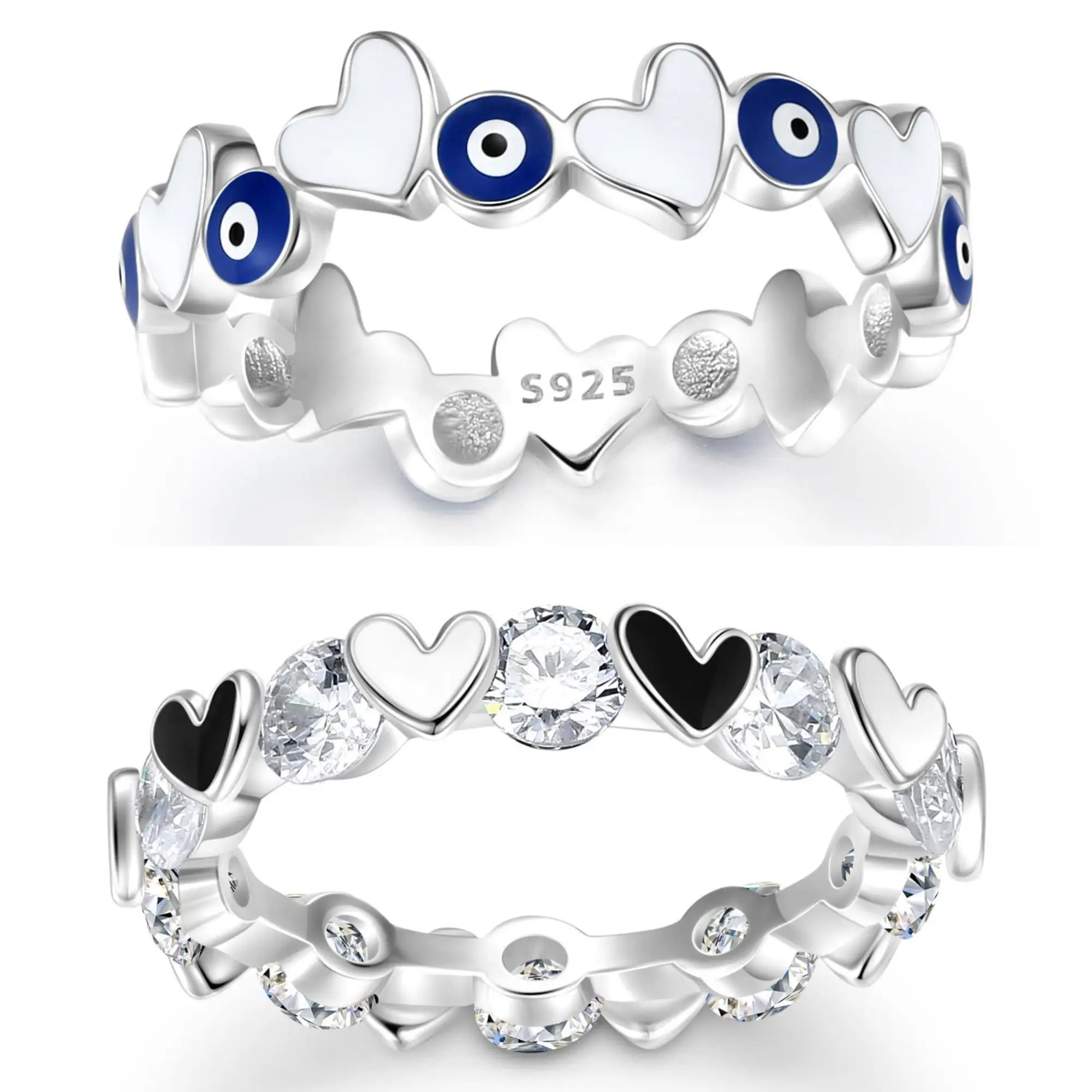 Valentine's Day Blue Devil Eyes Heart Colored Zircon 925 Sterling Silver Ring Love Forever Birthday Gift for Women Fine Jewelry