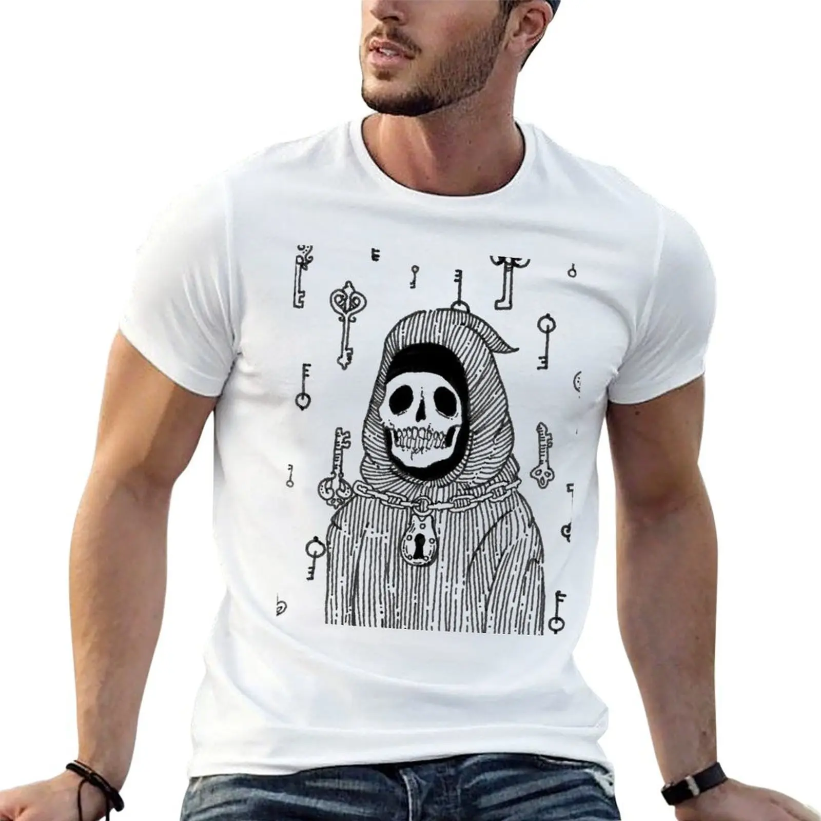 قمصان قطنية للرجال تي شيرت مفتاح مناسب 100% للأسود تي شيرت عادي حزمة قمصان تي شيرت سليم القطن الهيكل العظمي رجل