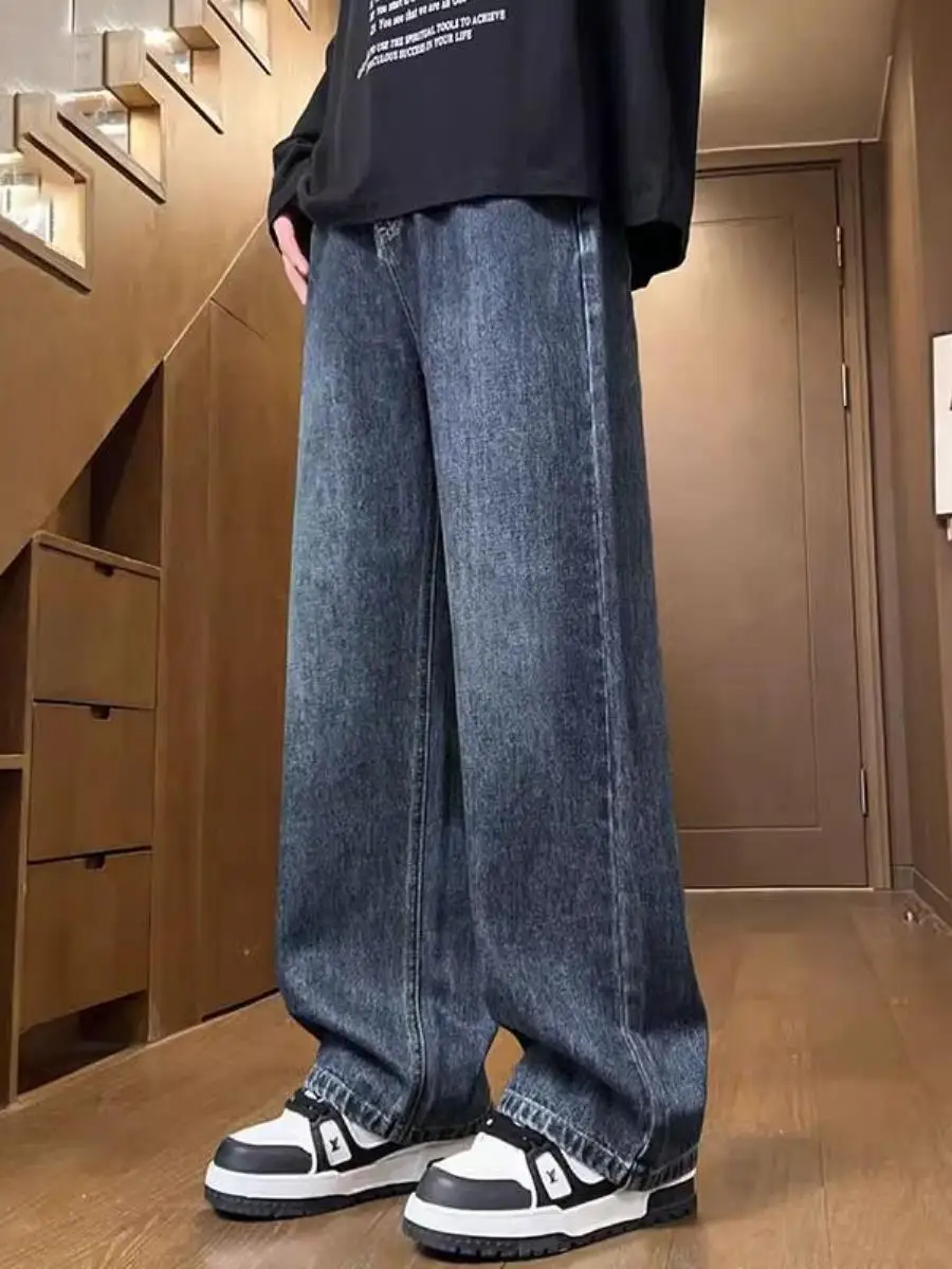 

Мужские джинсы свободного кроя American Sle Fce на подкладке с прямыми штанинами, повседневная теплая зимняя одежда в стиле ретро, классический декор