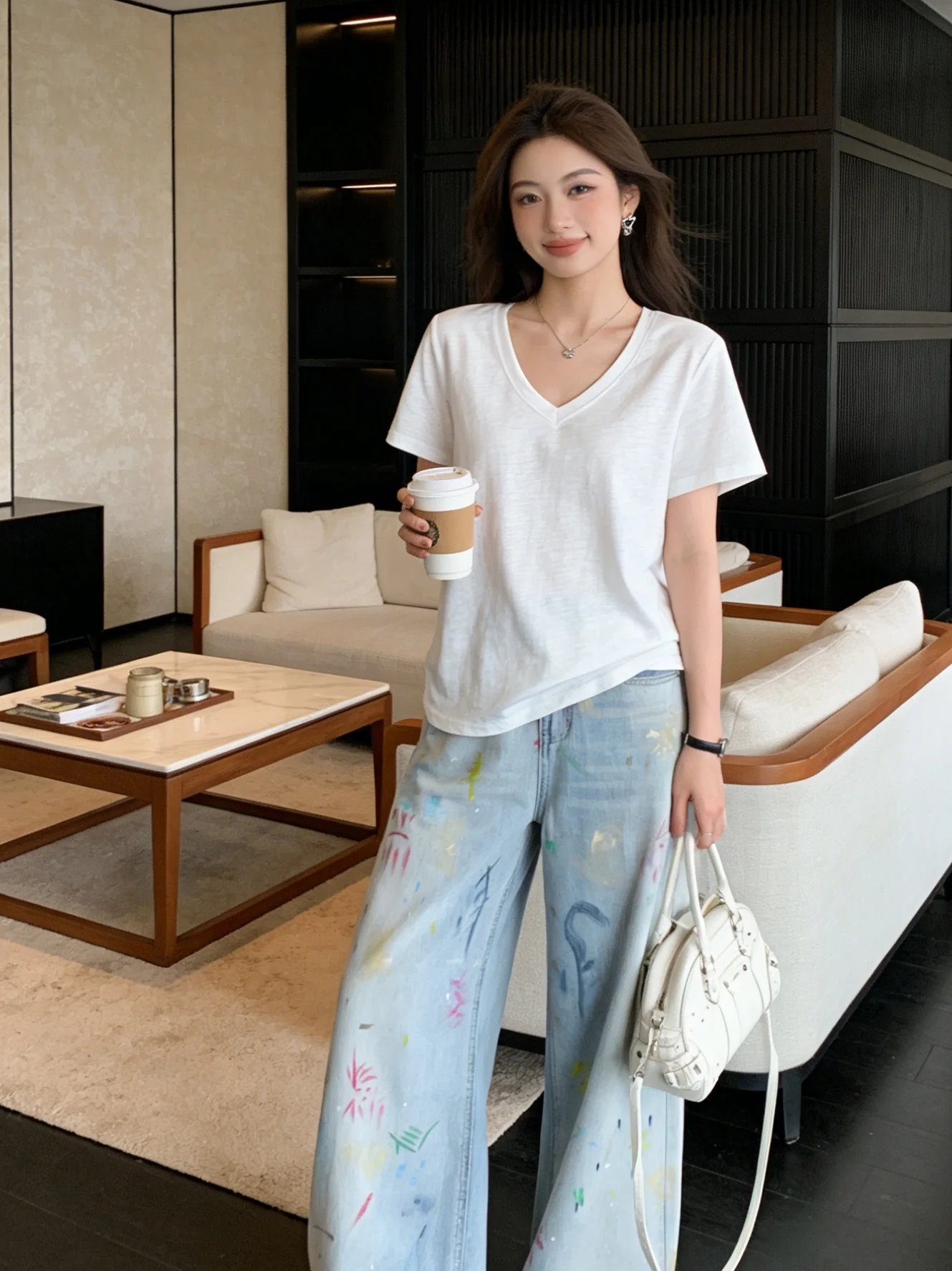

High Waist Wide Leg Jeans Women's Spring Autumn Loose Fit Slimming fiti Print Korean Sle Casual High Quali Denim Pants