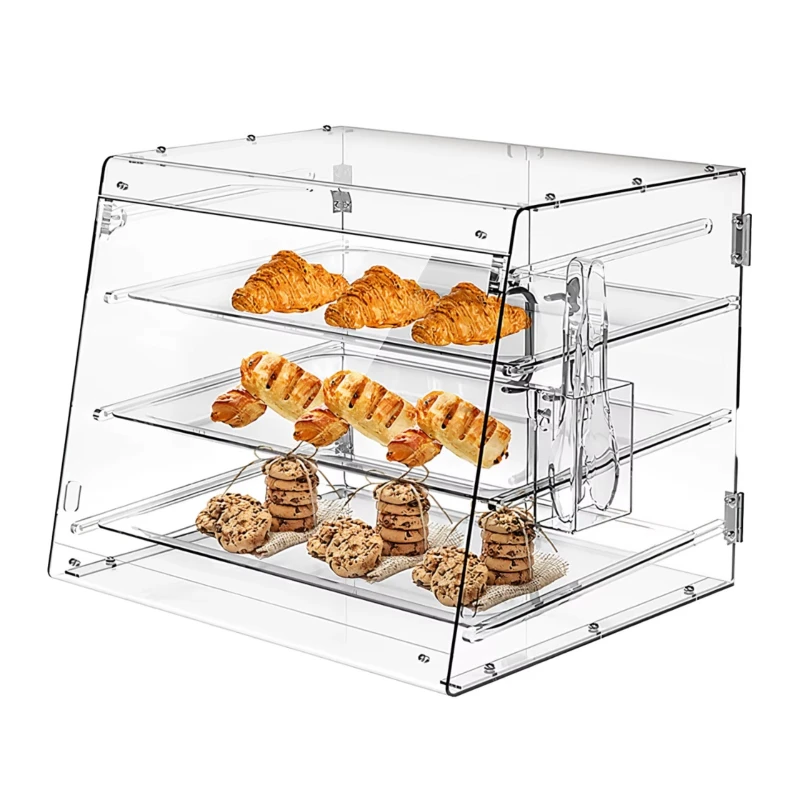 Custom modern style acrylic lightweight freestanding three-layer bread display stand, environmentally friendly recyclable