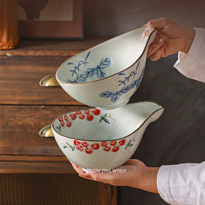 1000ml Hand-painted Ceramic Noodle Bowls Underglaze Color Large Capacity Ramen Bowl Exquisite Fruit Salad Bowl Kitchen Tableware