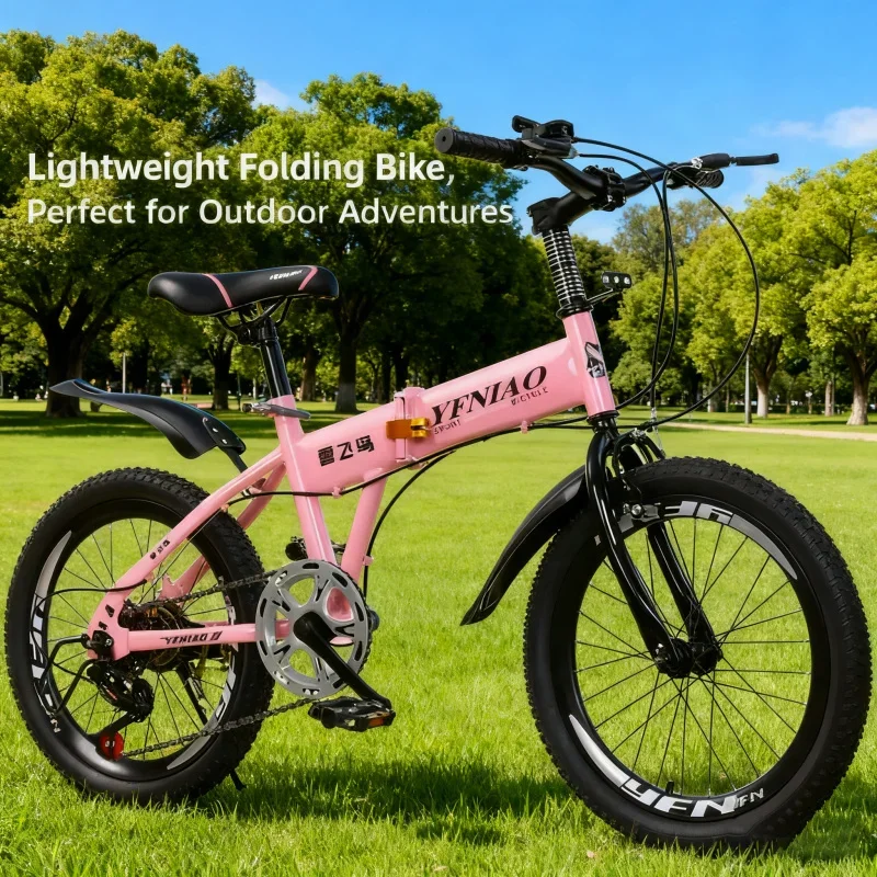

Pink Naked Bike with Variable Speed Brake for Girls - Children's Folding Bike for Ages 6-13 20-22 Inch Suitable for Students