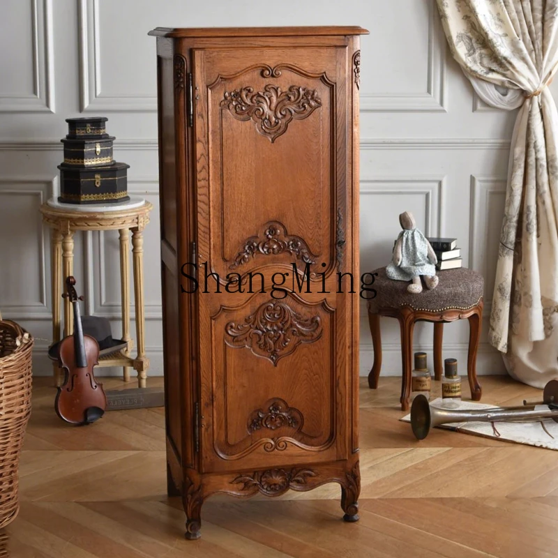

SM retro solid wood carving flower wardrobe old bedroom storage cabinet household storage cabinet