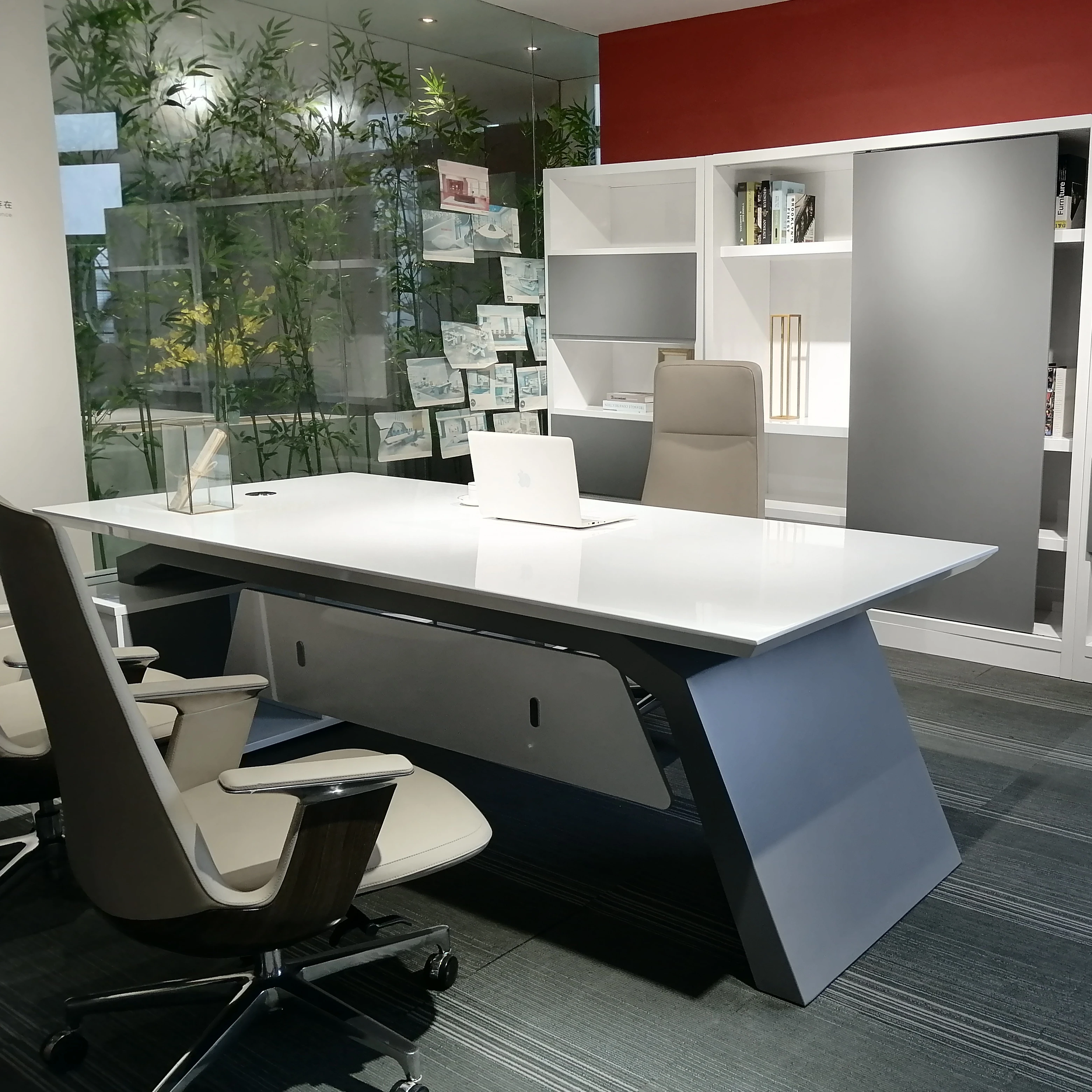Luxury Executive Lacquered White  Spacious Table Modular Office Desk L Shape Wood Director