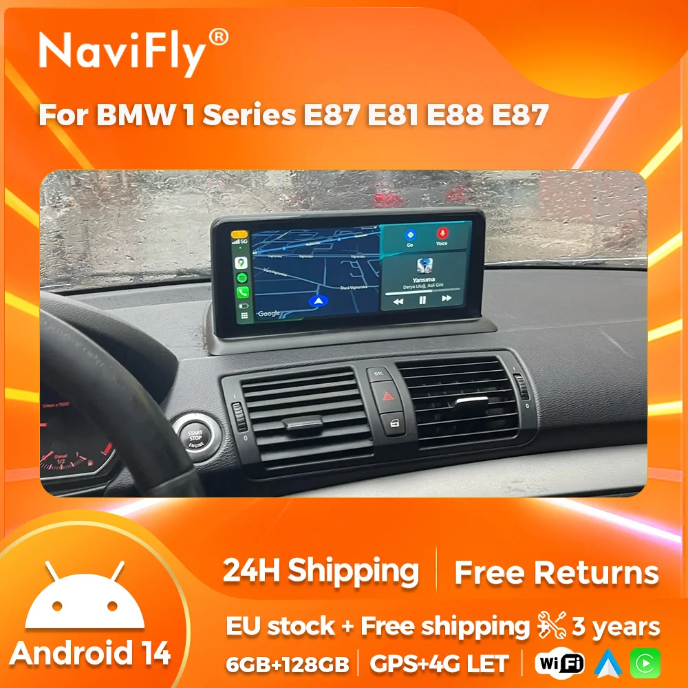 NaviFly Android 14 Stereo Auto Radio CarPlay navigazione per Auto per BMW serie 1 E87 E81 E88 E87 lettore Video multimediale automatico BT 4G + WIFI
