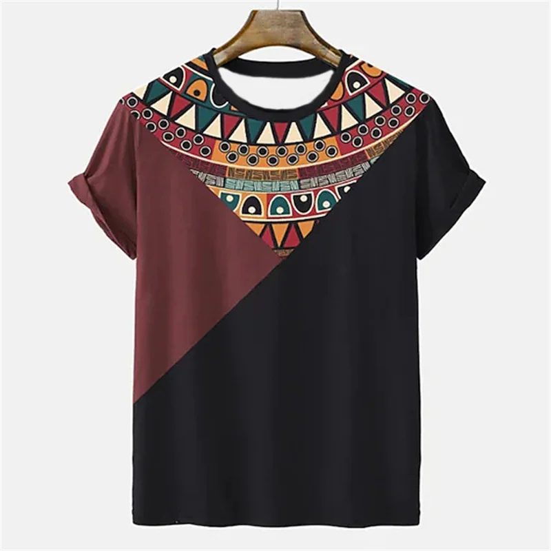 Tribal Ethnic Pattern T-Shirt For Men Colorful Splicing 3D Printed Tees Summer Casual O-Neck Tops Short Sleeves Loose T Shirts
