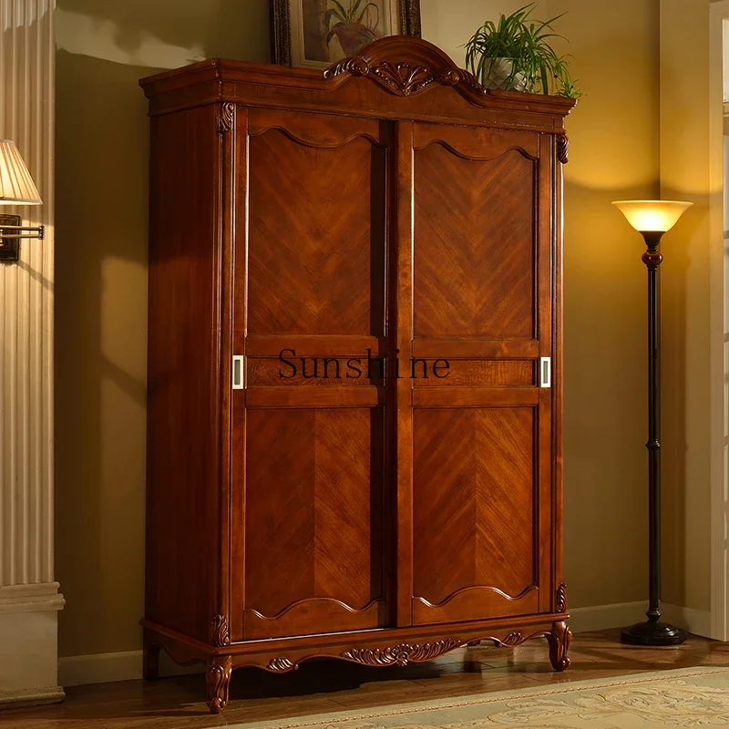 American solid wood home two-door bedroom push-pull coat cabinet simple assembly simple modern  FT