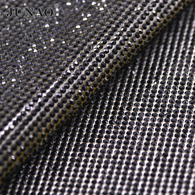 JUNAO 24*40cm Glitter Crystal AB Glass Rhinestone Trim Mesh Fabric Sheets Hotfix Strass Ribbon Stones For DIY Garment Crafts