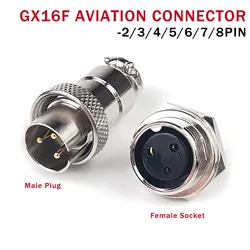 GX16F  Reverse Mounted Plug Copper Goldplated Pins 2 3 4 5 6 7Core8 Pin Aviation Connector Male Plug Female Socket M16 Jack