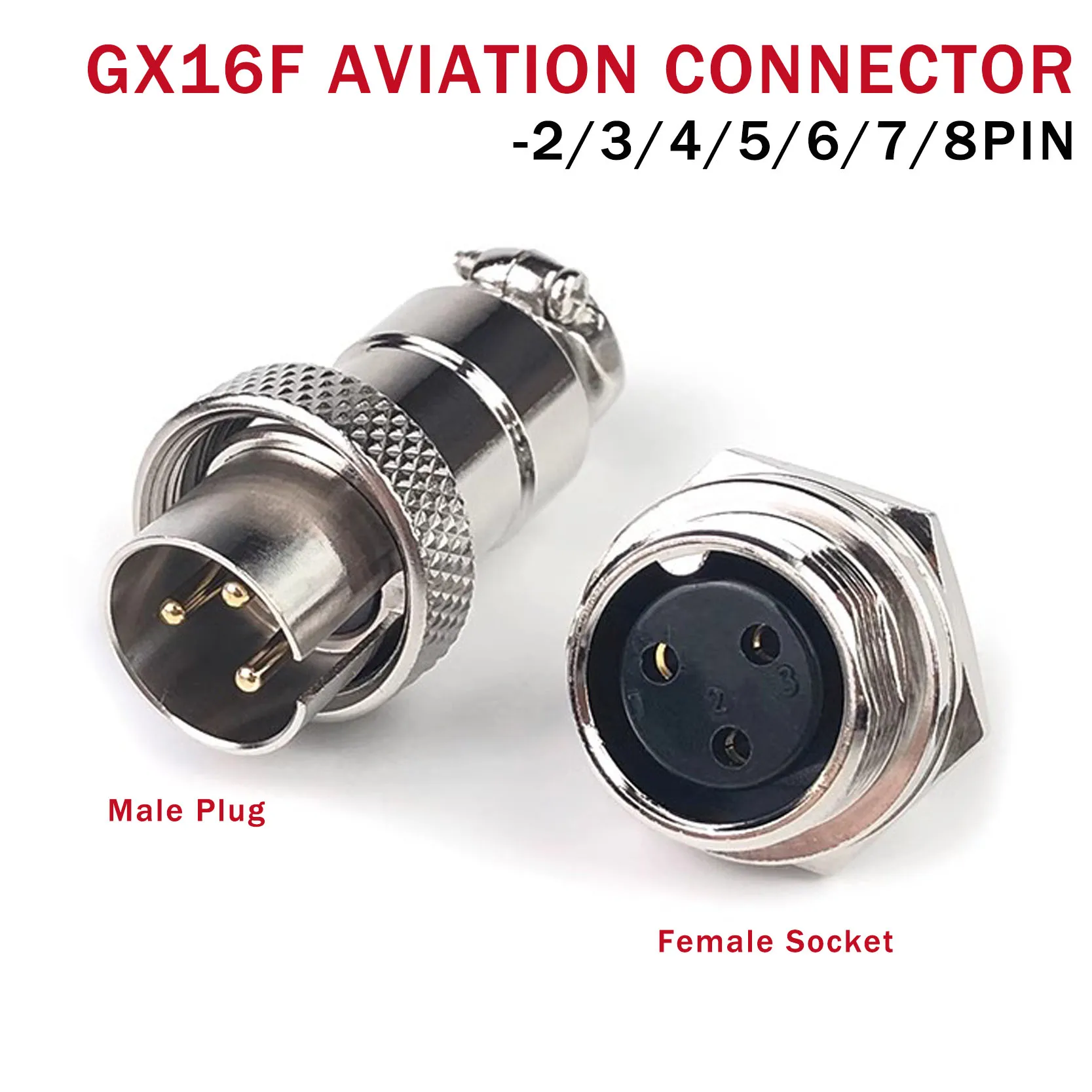 GX16F Plug Copper Goldplated Pins 2 3 4 5 6 7Core8 Pin Aviation Connector Male Plug Female Socket Reverse Mounted M16 Jack