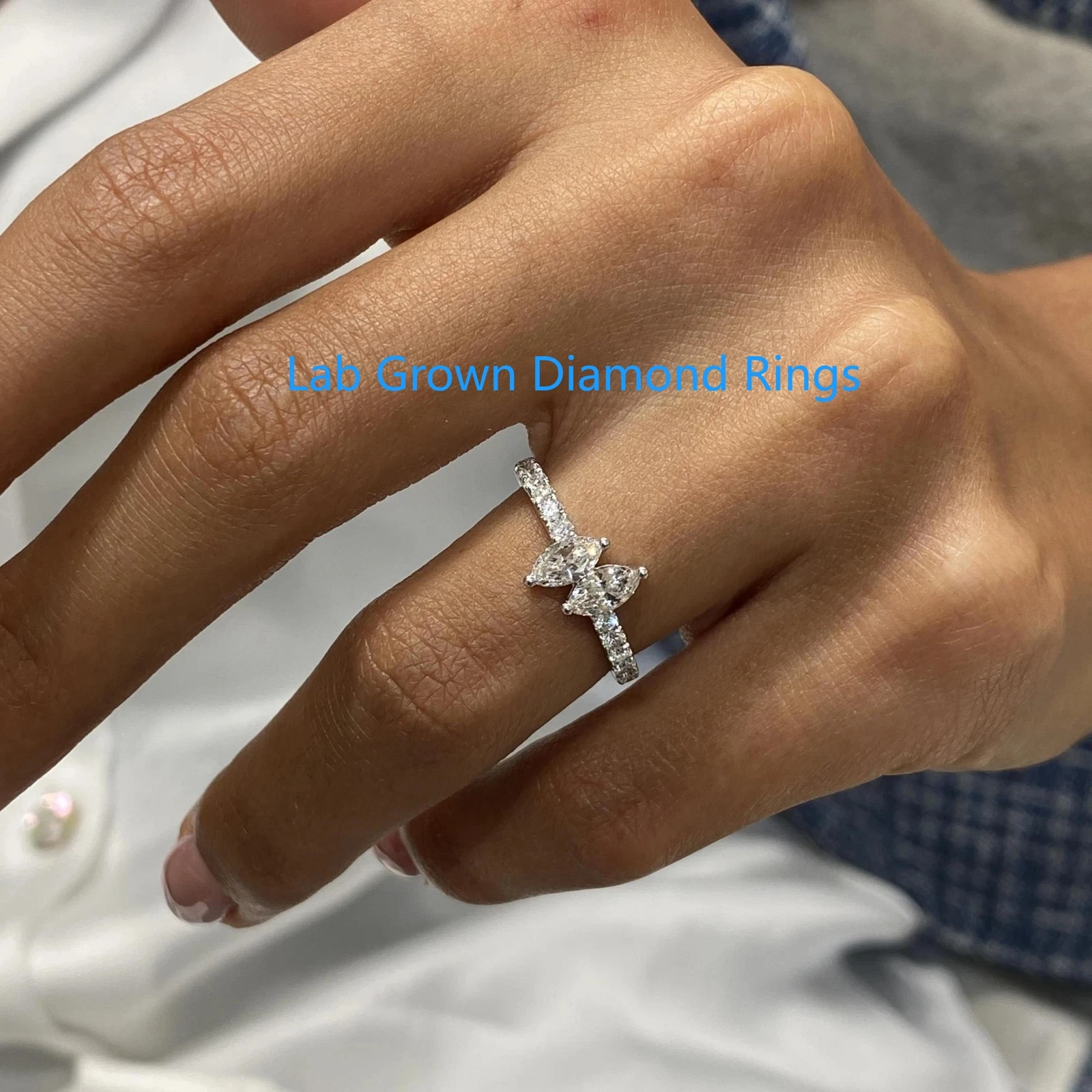

Платиновое кольцо 950 с двумя камнями и паве CVD HPHT Marquise и круглым лабораторным бриллиантом, 1 карат DEF VS-VVS, необычное кольцо для женщин