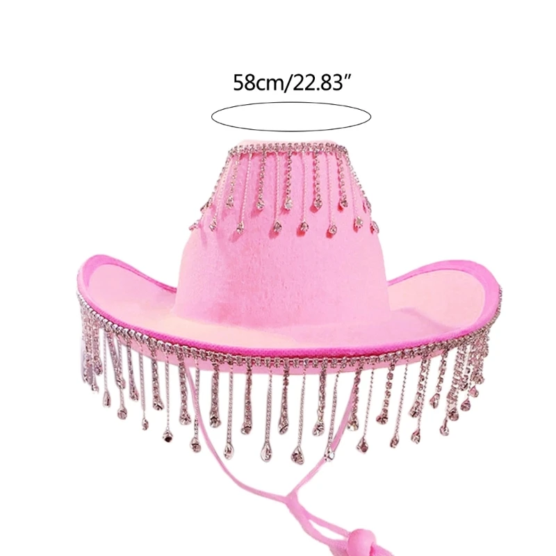 A2ES Cowboy Hat with Rhinestones Fringe Glitter Cowgirl Hat 58cm/23