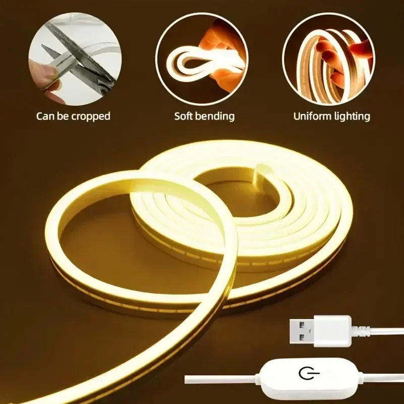 Touch Control LED Neon Light Strip USB Flexible Rope Dimmable DIY Decor Sign for Bedroom TV Backlight Cabinet Lamp Waterproof