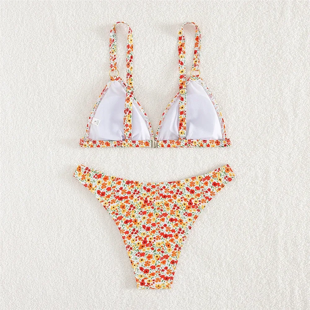 Sexy Floral Print Triangle Bikinis Sets Swimsuit 2024 Micro Thong Swimwear Push Up Bathing Suit Beach Wear Bikini Mujer Biquinis