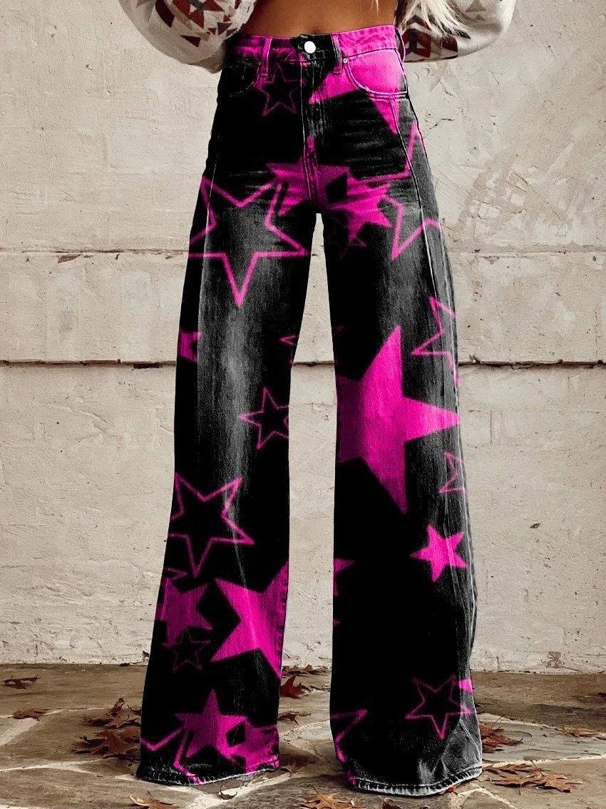 

Женская мода Уличная одежда Джинсы с принтом Модные повседневные прямые синие джинсы с высокой талией