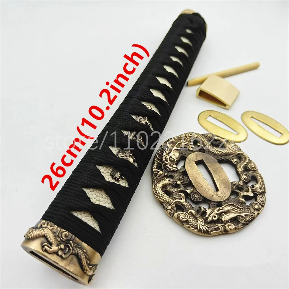 A Set Dragon Handle Real Rayskin Tsuka Copper Brass Handguard Tsuba Habaki Seppa For Japanese Samurai Katana Sword Fittings