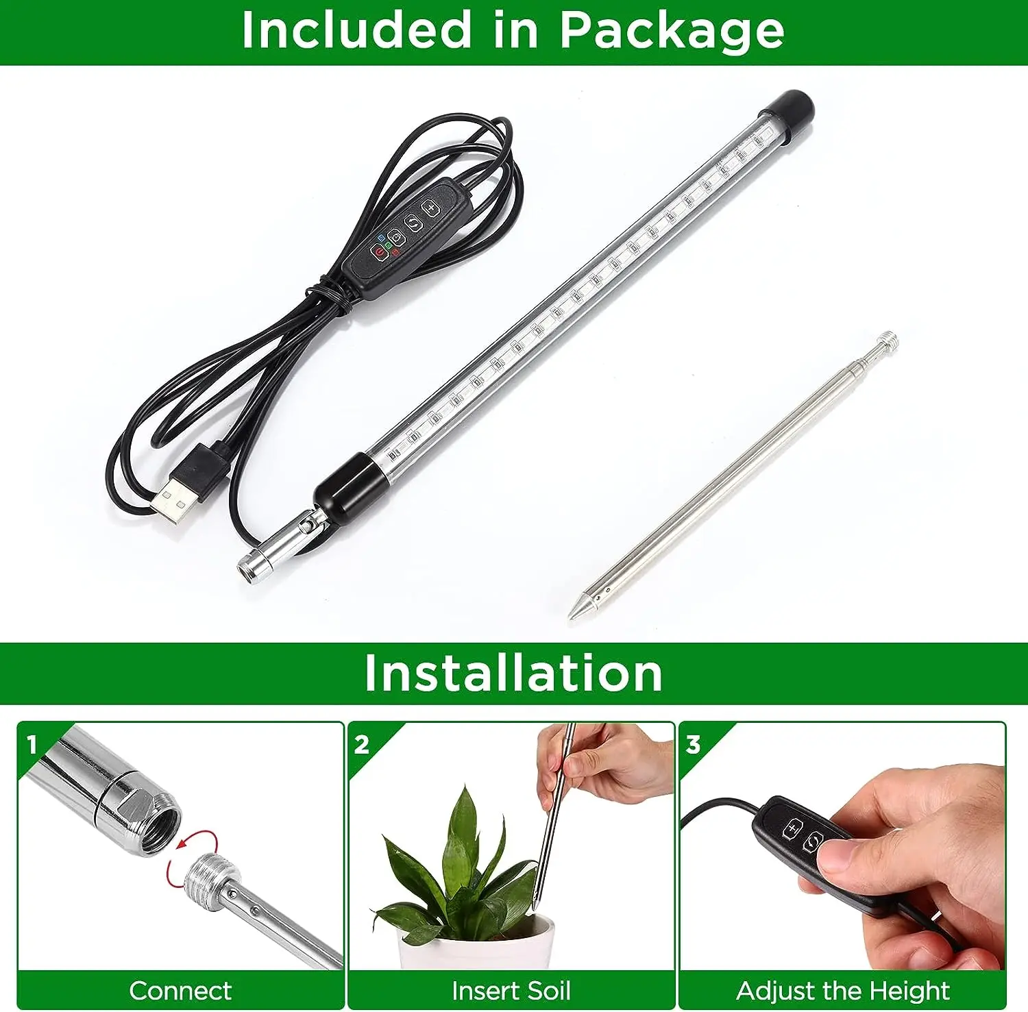 KEBINCPLED USB Telescopic Tube Grow Lamp Full Spectrum 5V With Control Fitolamp Lights Home Indoor Flower Seedling Phyto Light