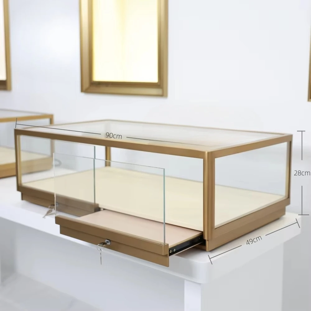 Large capacity mechanical lock display cabinet, sturdy stainless steel frame, tempered glass jewelry display cabinet set