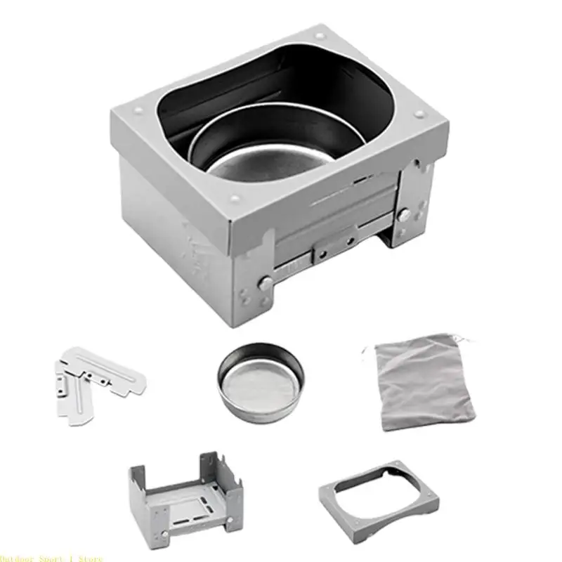 A0KA Quick Setup Foldable Stove Set with Side Panels Cover and Fuels Tray Modular Design for Efficient Outdoor Cooking Use