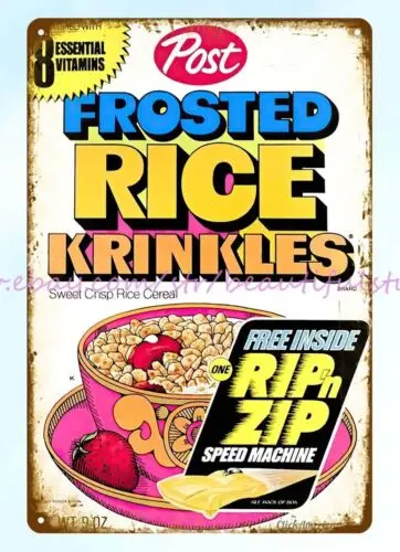 1970s Frosted Rice Krinkles cereal restaurant breakfast metal tin sign