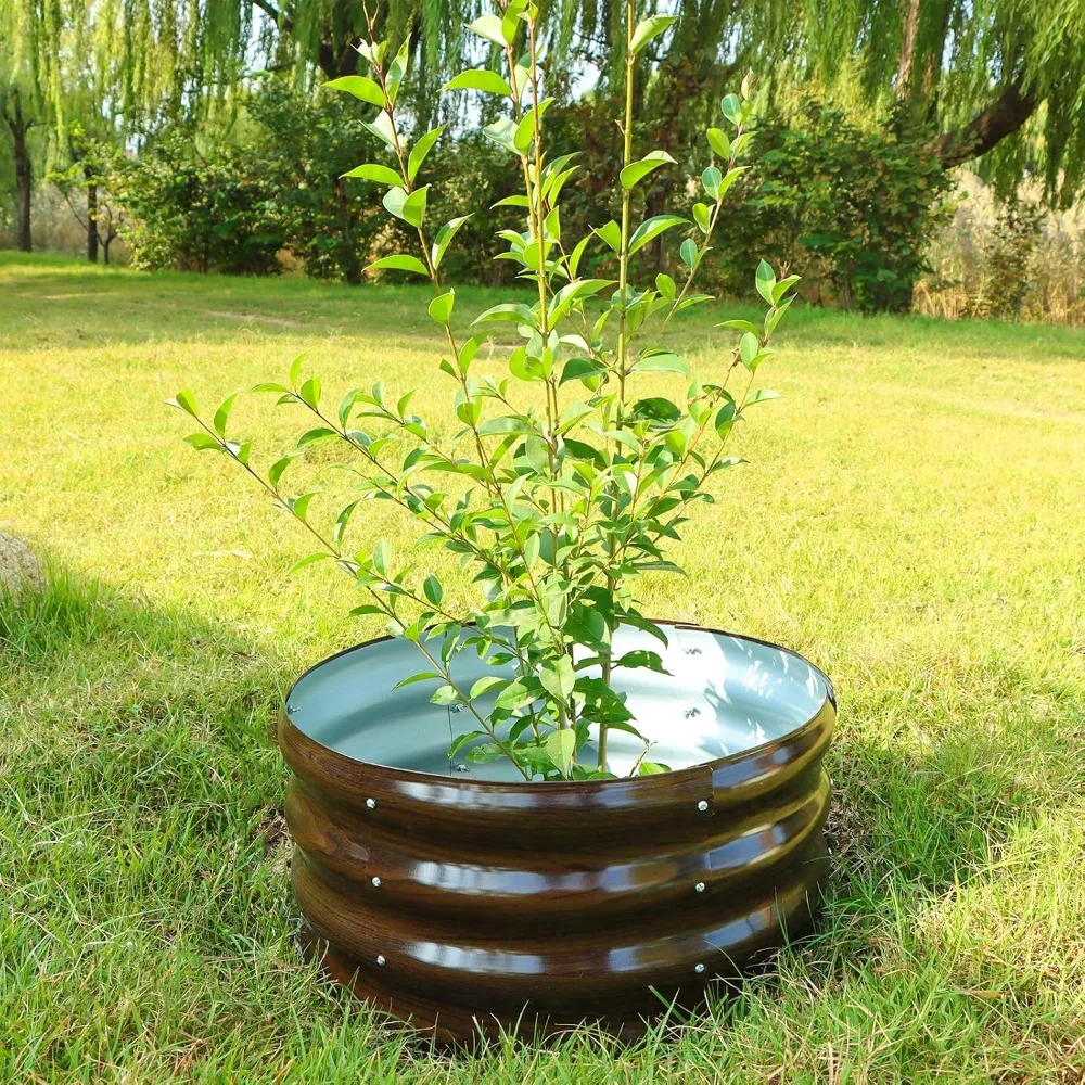 

3 Pcs 2x2x1ft Round Galvanized Raised Garden Bed Kit Outdoor, Metal Planter Box for Planting Plants Vegetables, Brown