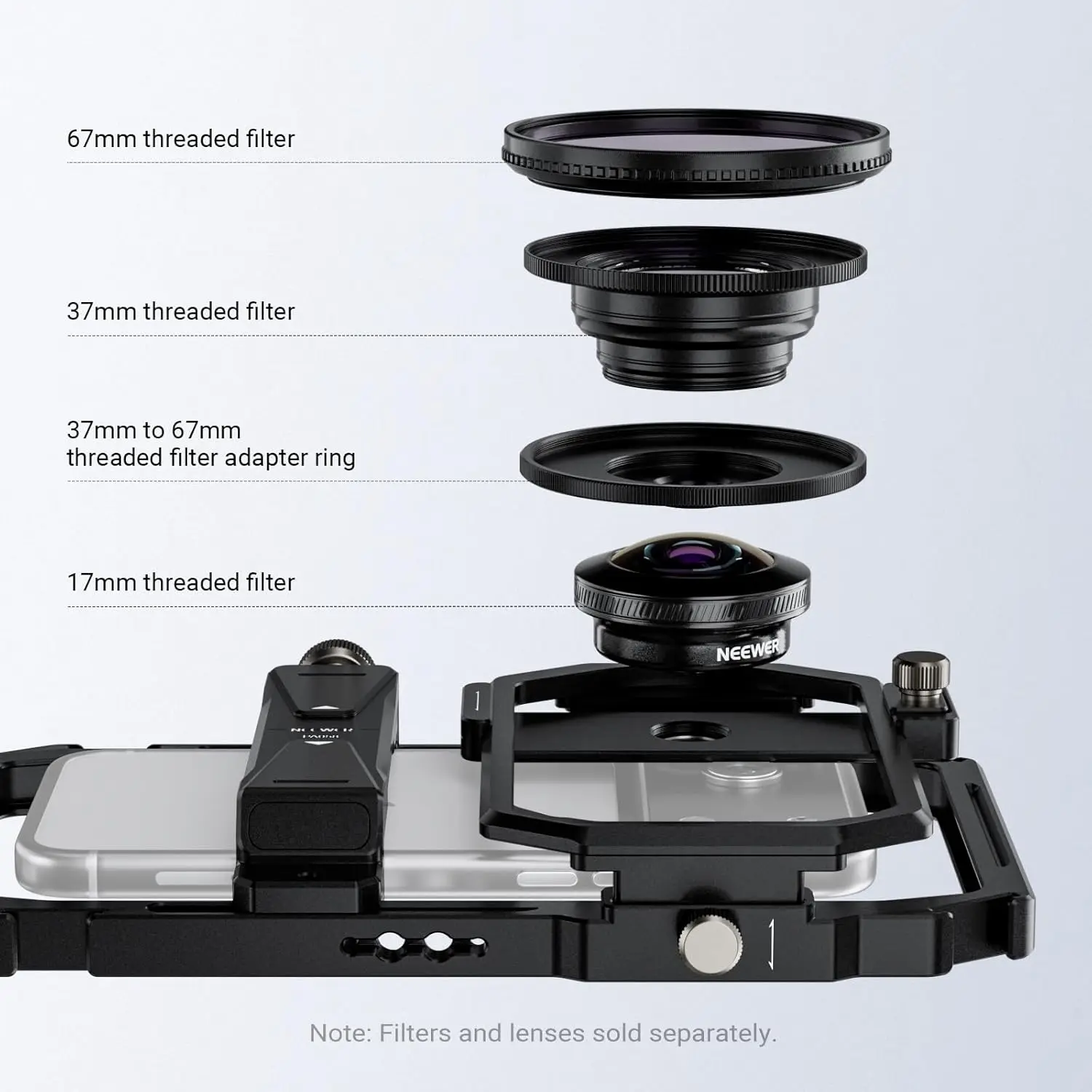 NEEWER Universal-Handy-Videorig-Stabilisator mit 17mm bis 37mm & 67mm Objektivfilter-Adapterring für iPhone, Android, Samsung – Detail 6