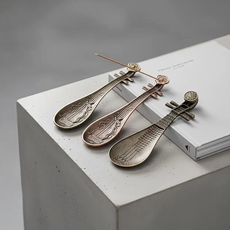 Pipa-förmiger Metall-Räucherstäbchenhalter im traditionellen chinesischen Stil, Geschenk für Yoga- und Meditationsliebhaber – Detail 12