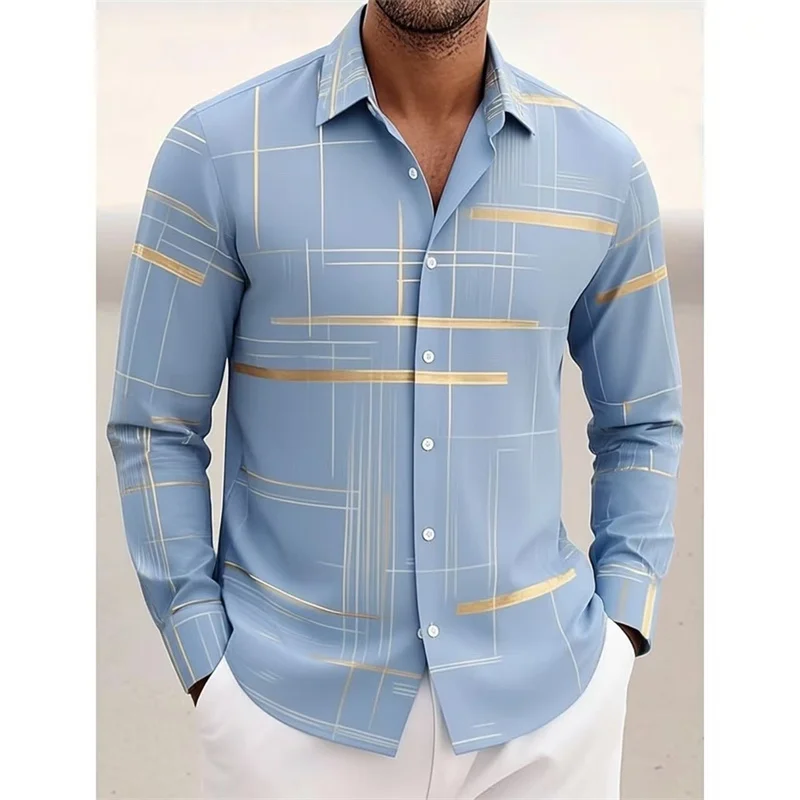 

2026 new geometric grid long sleeved shirt, men, short sleeved, button down, no pockets,