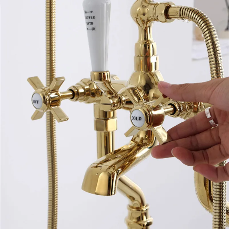 Bathtub Faucet Set Floor Decked Bathroom Classical Top High Quality Gold American Style Ceramic Handle Shower Faucet