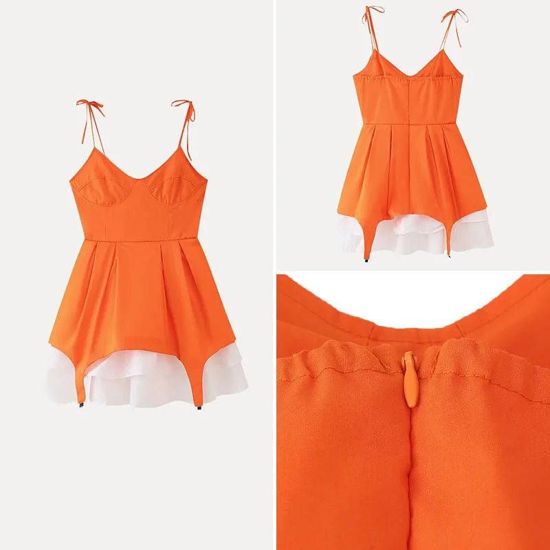 

Faionable Metal Decorated Women's Dr Layered Strap Waist Cinching Summer 2025 New Arrival Simple Color Polyester
