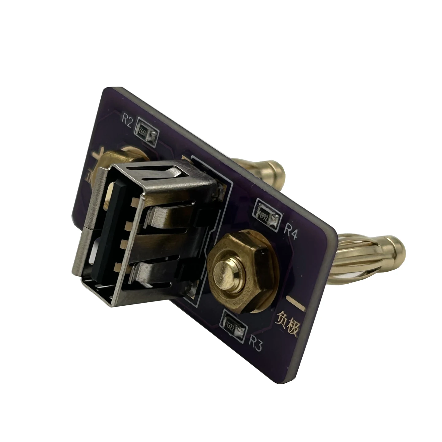 

USB A Port with 19.05mm Distance Banana Plug DC Power Supply to USB 5V Output Plug Mobile Phone Charging Current Testing Tool