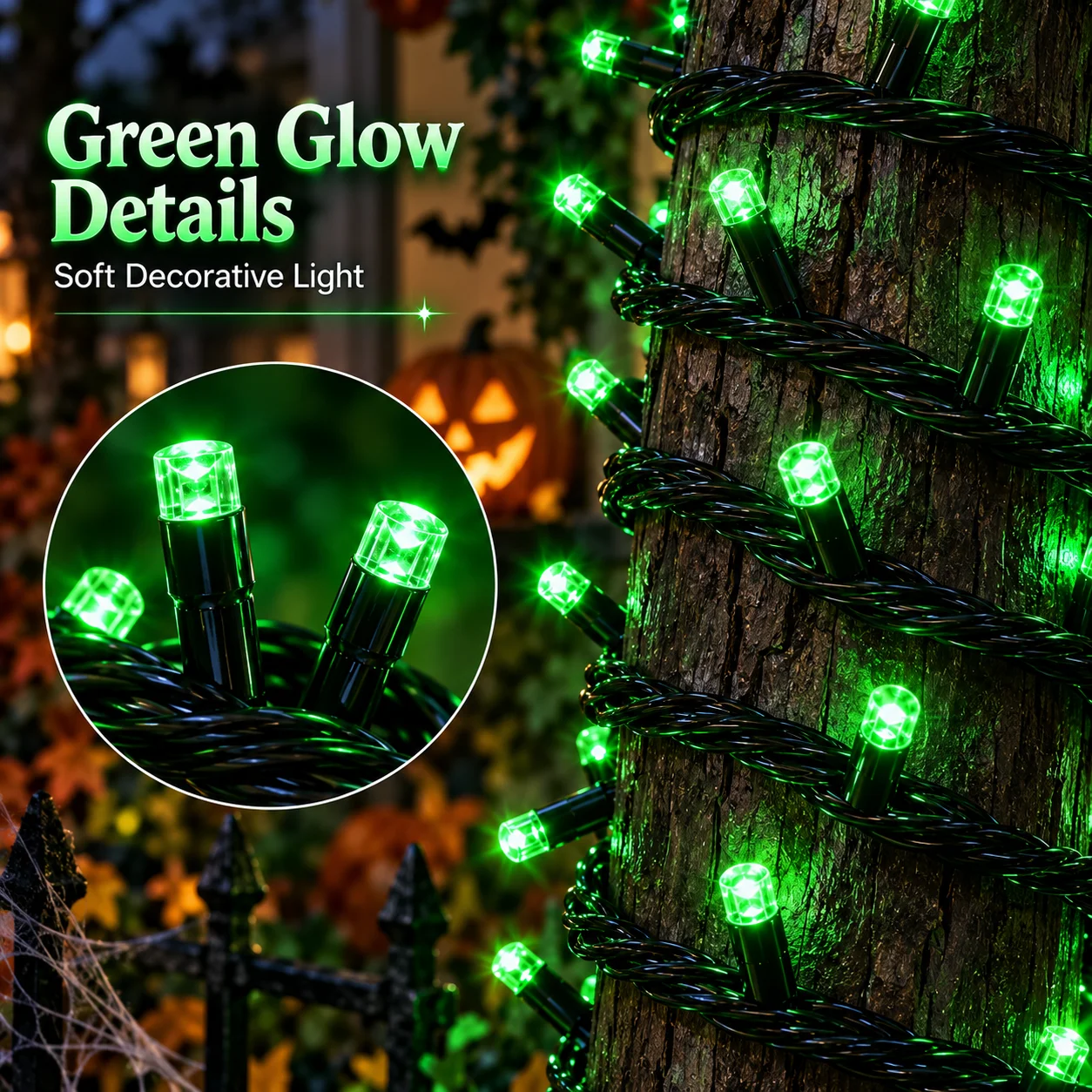 Halloween String Lights USB Reel Fairy Lights 180/260/320/400LED 8 Modes for Porch Yard Garden Fence Patio Window Party Decor