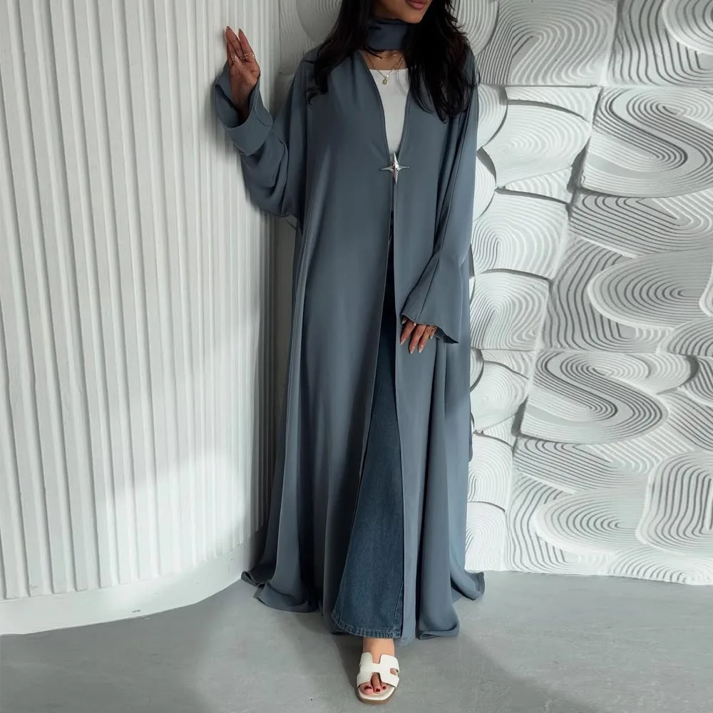 

Minimalist Elegant Solid-color Dubai Abaya, Slight Batwing Sleeves Muslim Women Kimono Abaya, Hijabi Outfit Islamic Clothing