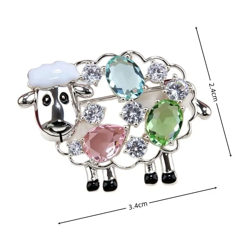 Enamel Goat Brooch Rhinestone Studded Cartoon Sheep Pin Cute Jewelry Gift for Kids Women Friends Holiday Present