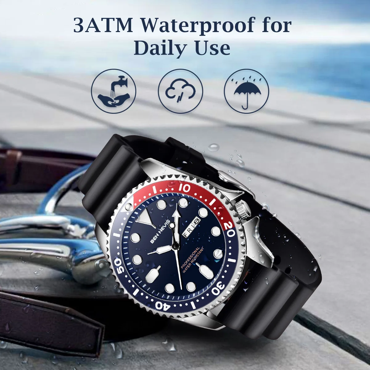 Watch for Men Analog Quartz Wristwatches Waterproof Chronograph Watches Silicone Band Luminous Pointer Week Calendar Display